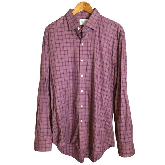 Ledbury Shirtmakers Men Button-Up Shirt Tailored Fit Collared Checkered Size 17. - Picture 1 of 5